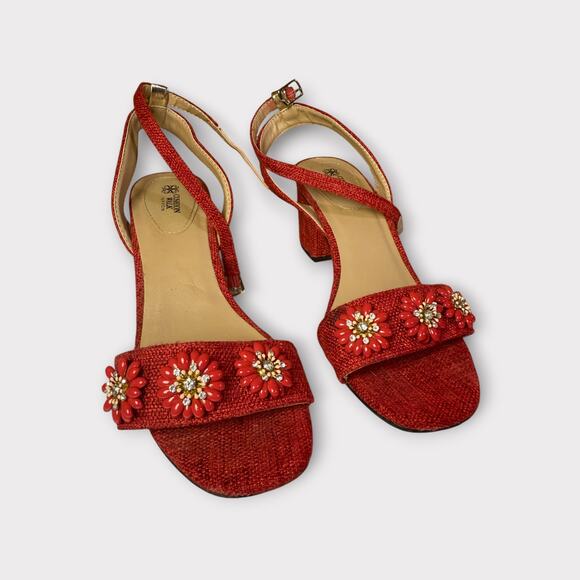 Cushion Walk Red Beaded Sandals – Size 8 | Block Heel - Picture 2 of 4